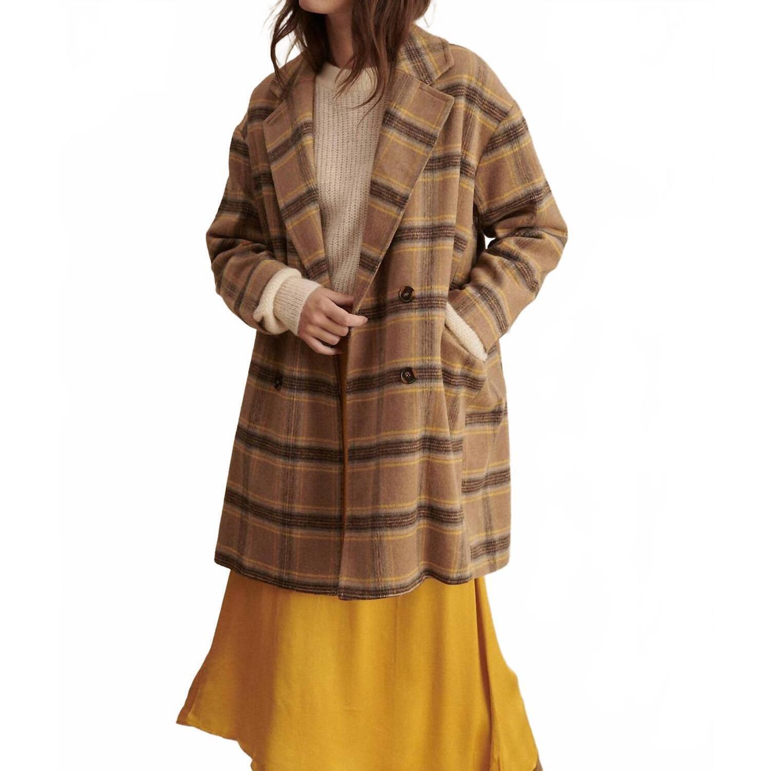 New Garance Paris Aubrey Oversized Plaid Coat In Brown Tan